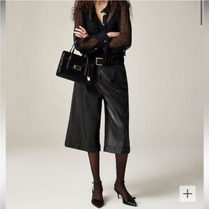 J Crew Long pleated trouser short in faux leather size 0